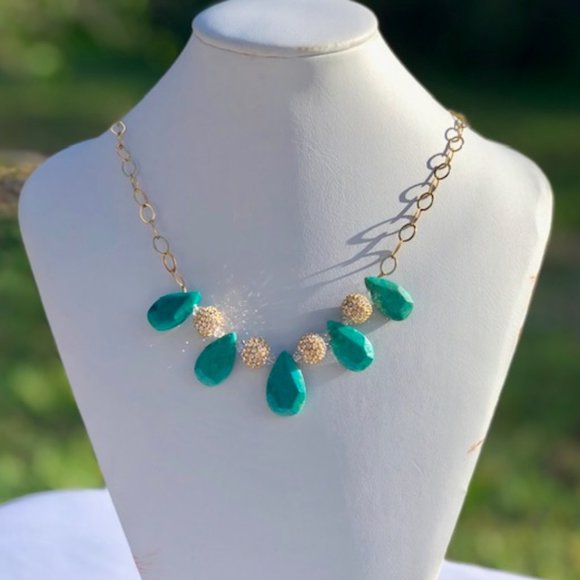 Turq Teardrop & Gold Ball Necklace